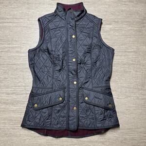 Barbour CAVALRY Quilted Gilet VEST NAVY EQUESTRIAN US Women's 8 Gray Zip Snap